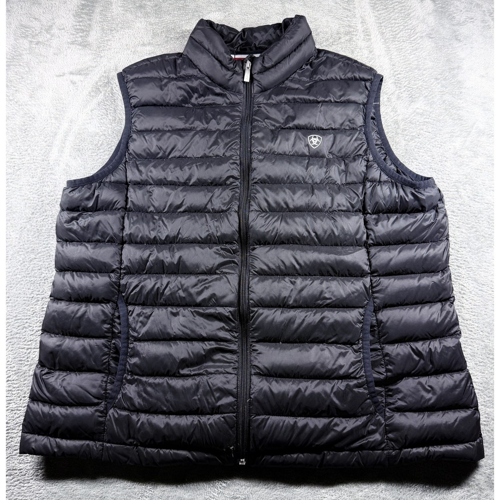Ariat Ideal Down Vest Womens XXL Black Quilted Full Zip Stand Collar